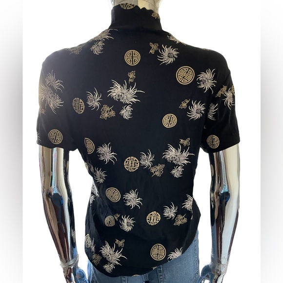 Black Mock Neck Tee with China Print - Small - Picture 2 of 2